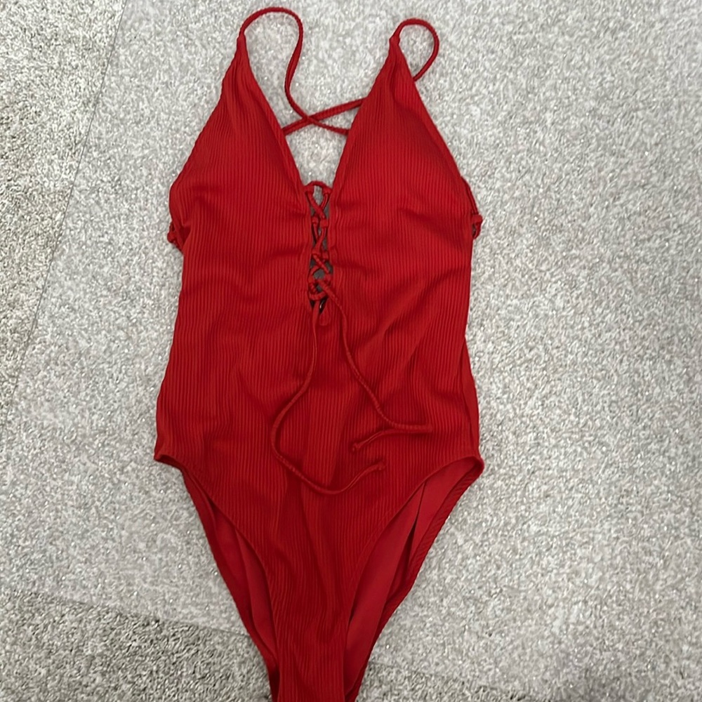 Red one piece bathing suit